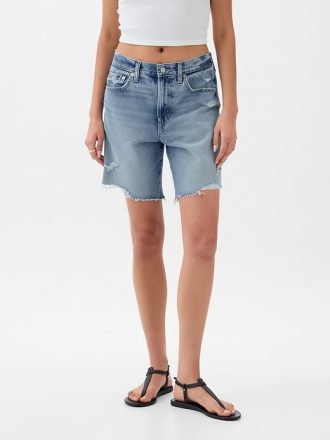 8″ Mid Rise 90-tals lösa denim bermudashorts