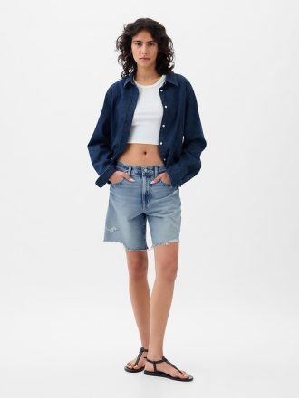 8″ Mid Rise 90-tals lösa denim bermudashorts