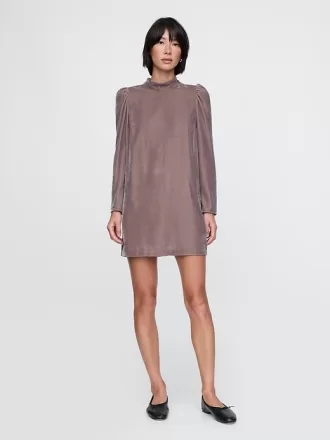 Återvunnen Sammet Puff Sleeve Mini Klänning