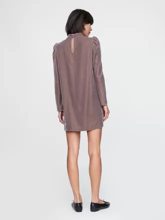 Återvunnen Sammet Puff Sleeve Mini Klänning