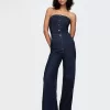 Axelbandslös Denim Jumpsuit