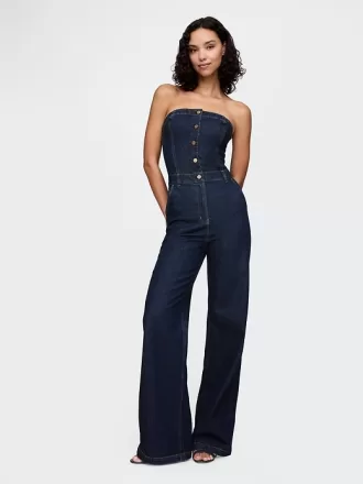 Axelbandslös Denim Jumpsuit