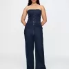 Axelbandslös Denim Jumpsuit