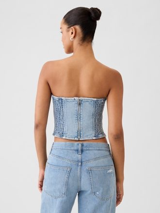 Axelbandslös denim cropped topp