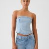 Axelbandslös denim cropped topp
