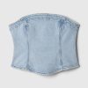Axelbandslös denim cropped topp