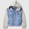 Baby & Dino Varsity jeansjacka med luvtröja för småbarn