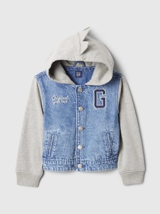 Baby & Dino Varsity jeansjacka med luvtröja för småbarn