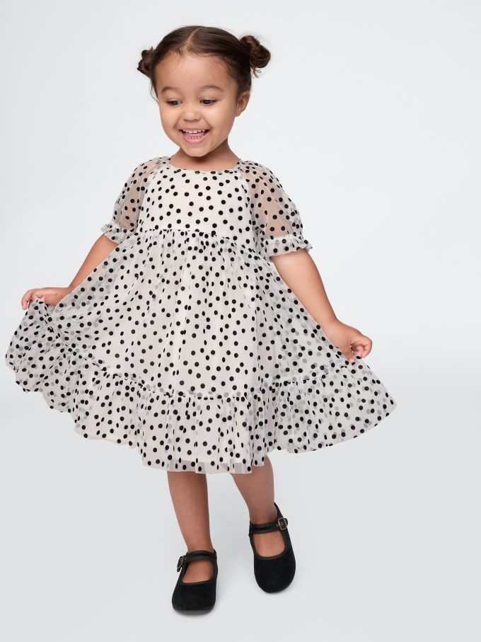 Baby & Puffärm för småbarn Polka Dot Tyll Klänning Baby & Puffärm för småbarn Polka Dot Tyll Klänning