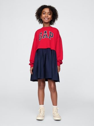 Barn 2-i-1 Vintage mjuk sweatshirtklänning