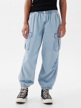 Barn Denim Cargo Fallskärmsbyxor