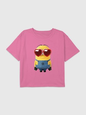 Barn Minions Heart Solglasögon Boxy Crop Tee