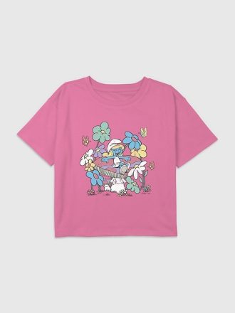 Barn Smurfarna Mushroom Dance Grafisk Boxy Crop T-shirt