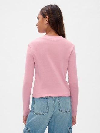 Barn T-shirt med ribbad halsringning