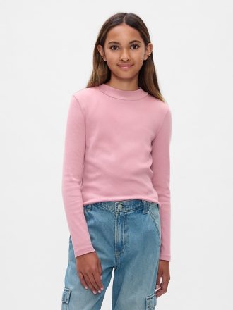 Barn T-shirt med ribbad halsringning
