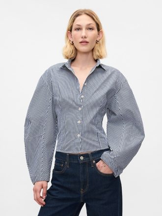 Beskuren skjorta i ekologisk bomull Poplin Barrel Sleeve