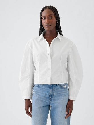 Beskuren skjorta i ekologisk bomull Poplin Barrel Sleeve