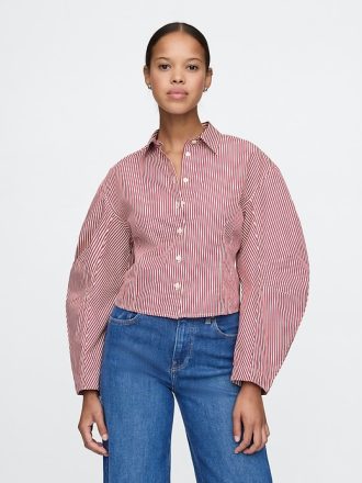 Beskuren skjorta i ekologisk bomull Poplin Barrel Sleeve