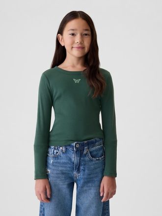Broderad grafisk t-shirt med revben för barn