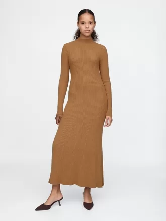 CashSoft Plisserad Rib Maxi Sweater Dress