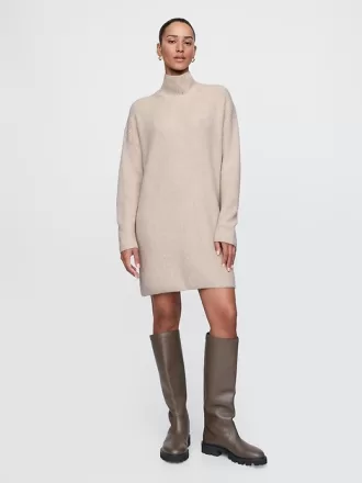 CashSoft Rib Turtleneck Mini Sweater Dress
