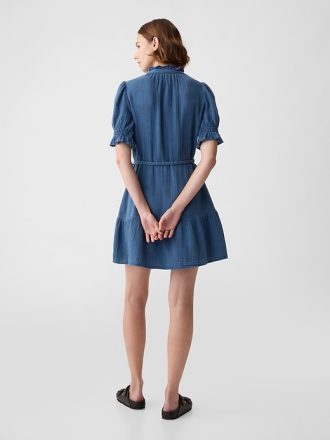 Crinkle Gauze Denim Miniklänning