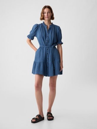 Crinkle Gauze Denim Miniklänning