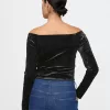 Cropped Velvet Off-Soulder Topp
