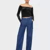 Cropped Velvet Off-Soulder Topp