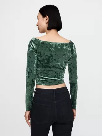 Cropped Velvet Off-Soulder Topp