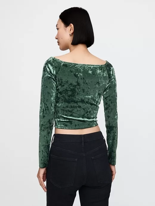 Cropped Velvet Off-Soulder Topp Cropped Velvet Off-Soulder Topp