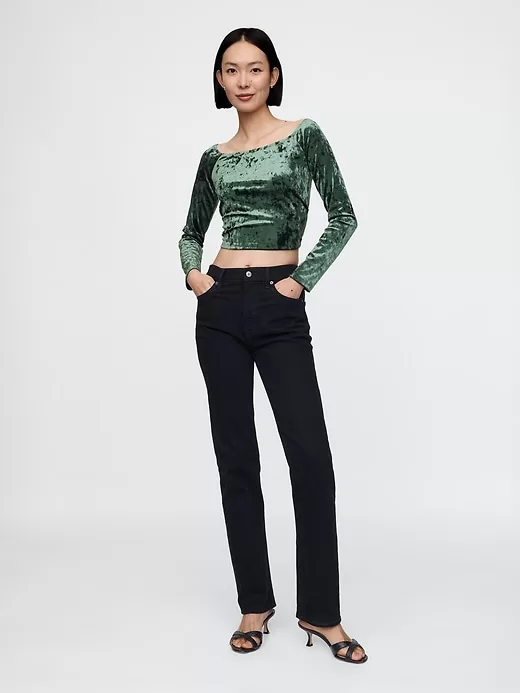 Cropped Velvet Off-Soulder Topp Cropped Velvet Off-Soulder Topp
