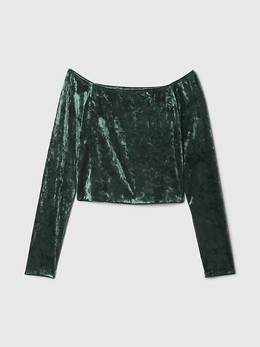 Cropped Velvet Off-Soulder Topp Cropped Velvet Off-Soulder Topp