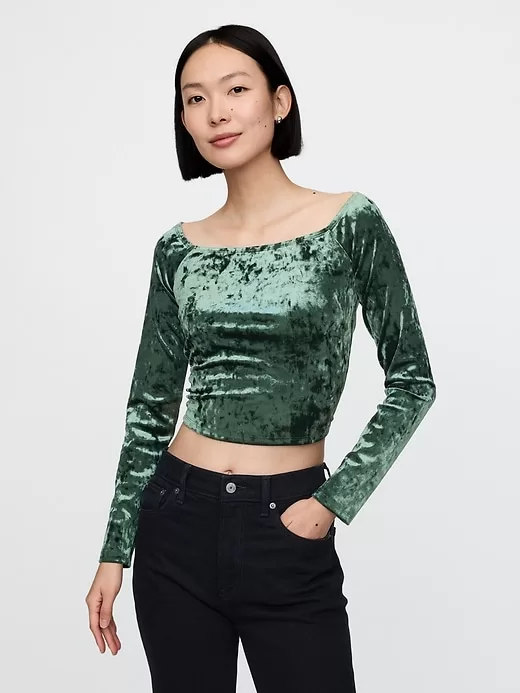 Cropped Velvet Off-Soulder Topp Cropped Velvet Off-Soulder Topp