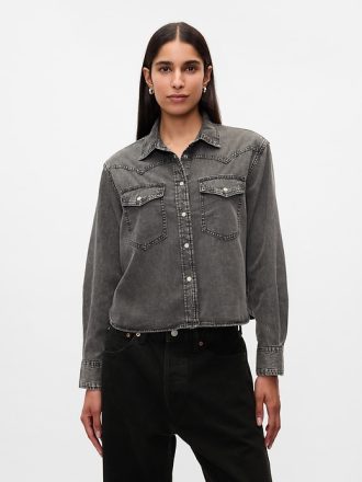 Cropped Western jeansskjorta