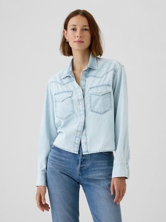 Cropped denim västernskjorta