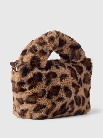 Crossbodyväska i fuskpäls i leopard för barn