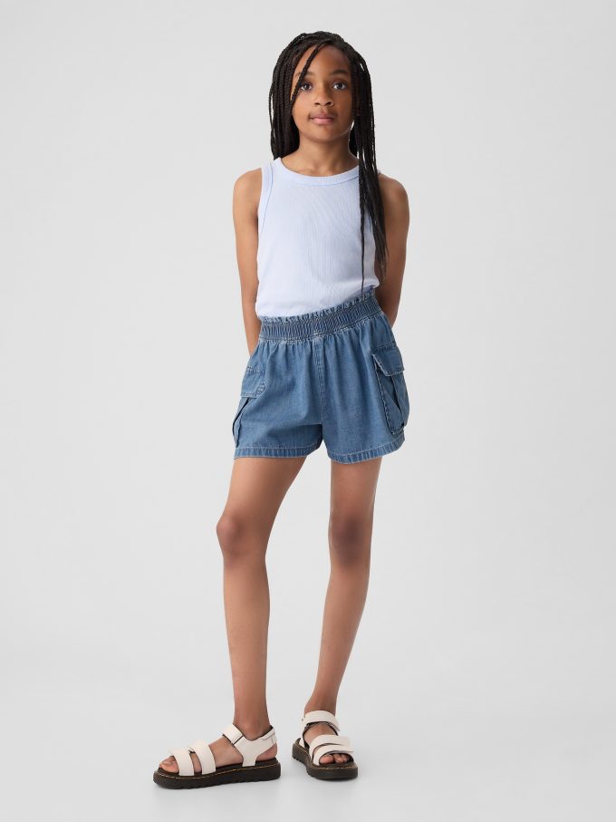 Denim Utility Shorts med medelhöga barn
