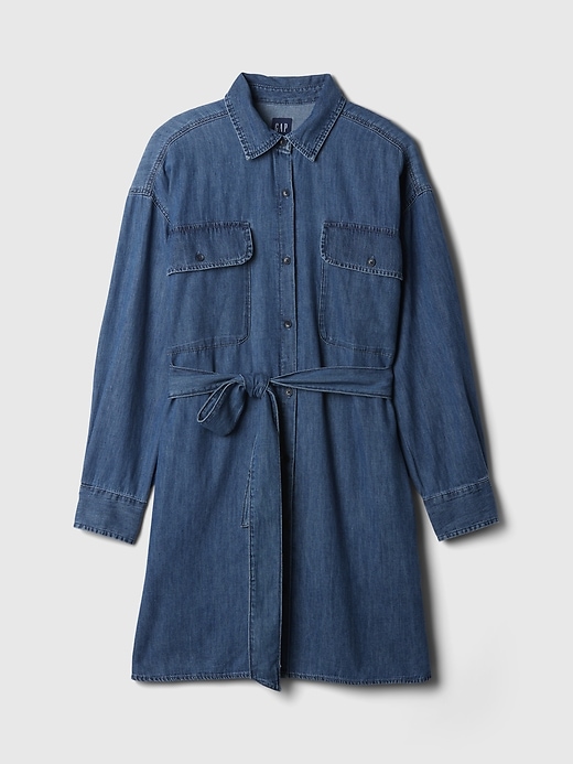 Denim miniskjortklänning med bälte Denim miniskjortklänning med bälte