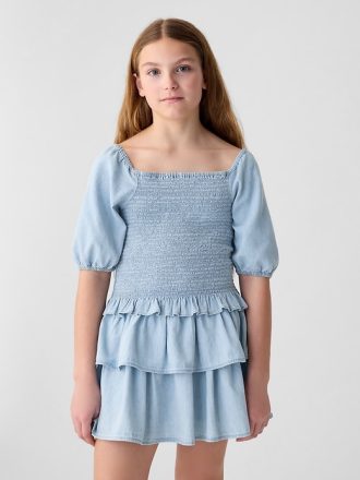 Denimtopp med smock för barn