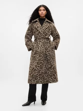 Dubbelknäppt leopard trenchcoat