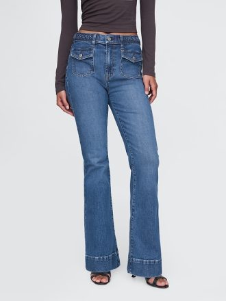 Flätade flätade jeans från 70-talet med hög höjd