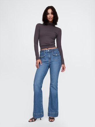 Flätade flätade jeans från 70-talet med hög höjd