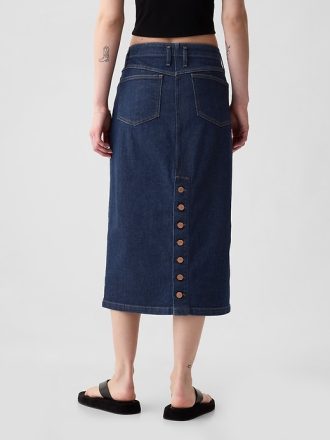 GapHeritage midi pennkjol i jeans med knapp rygg
