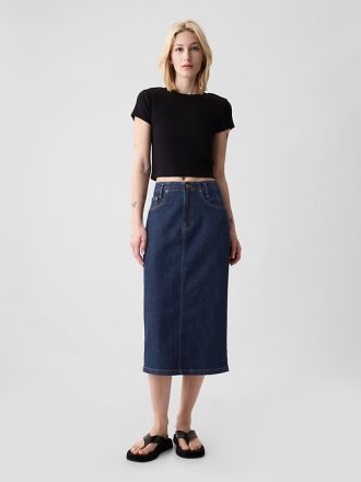 GapHeritage midi pennkjol i jeans med knapp rygg
