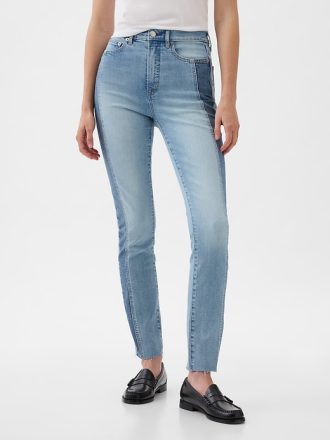 High Rise Patchwork Vintage Slim Jeans
