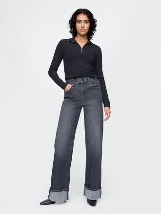 High Rise Stride Cuffed jeans med vida ben