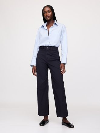 High Rise Stride Wide Leg Ankel Khakis