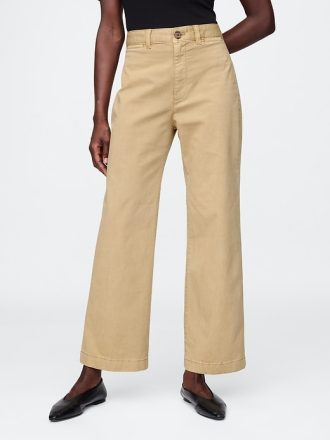 High Rise Stride Wide Leg Ankel Khakis