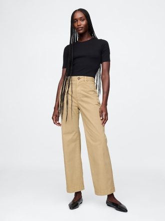 High Rise Stride Wide Leg Ankel Khakis